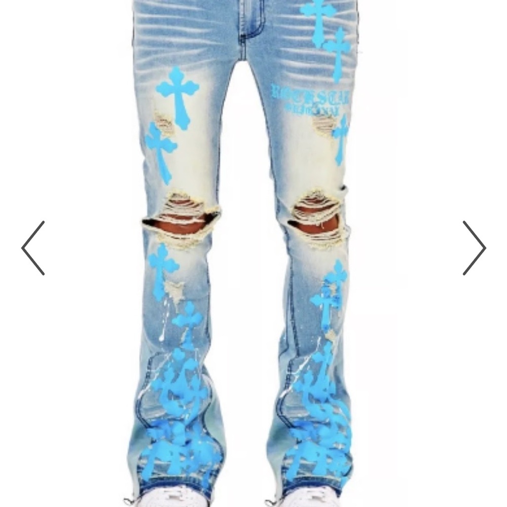 Rockstar Original Light Blue Cross Patch Distressed Ultra Slim Jeans